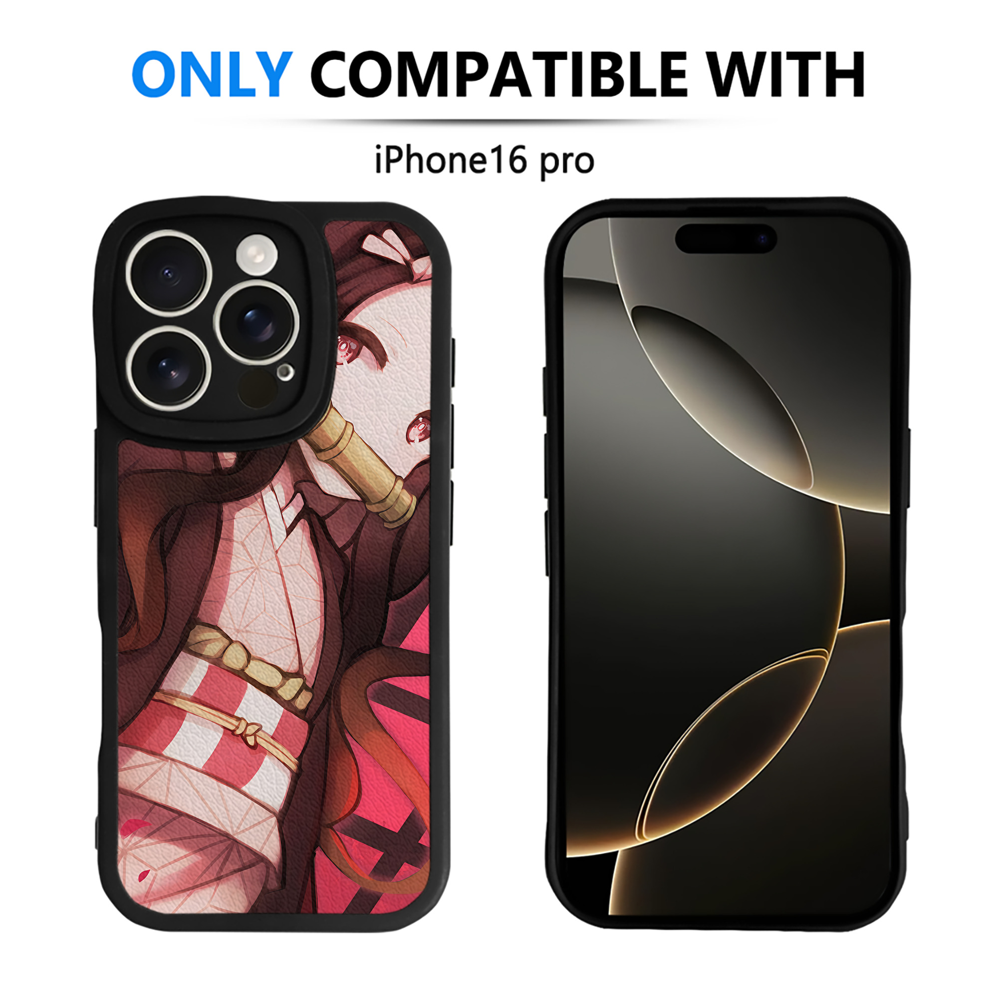 （画像用） 鬼滅の刃（きめつのやいば）竈門 禰󠄀豆子／かまど ねずこ Kamado Nezuko 【iPhone 16シリーズ対応】シリコンスマホケース（レザー調） 材質：シリコン